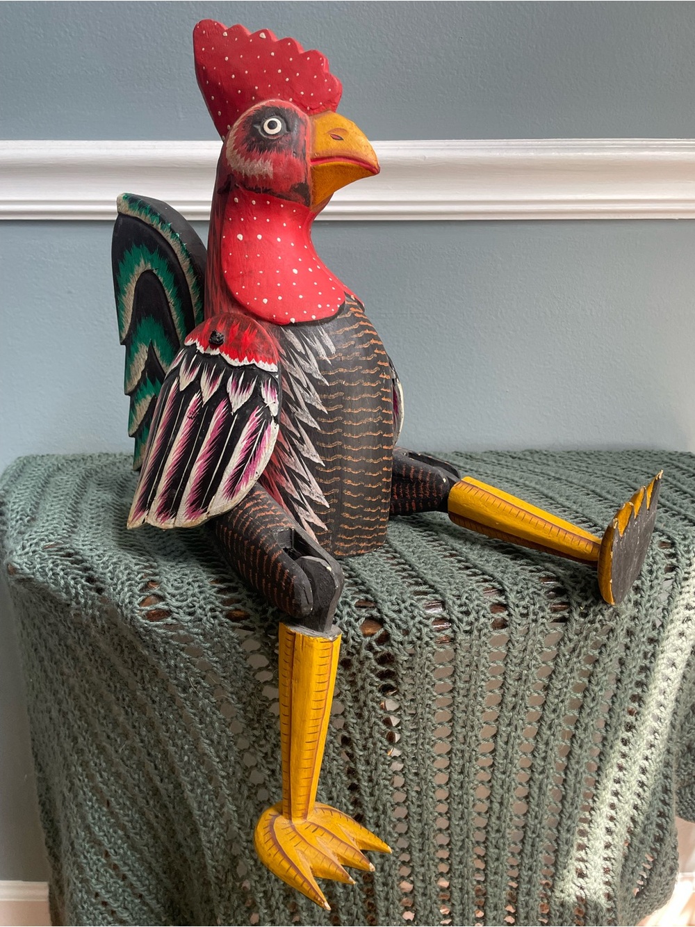 Vintage Wood Hand-Painted Folk Art Rooster Decoration, Shelf Sitter